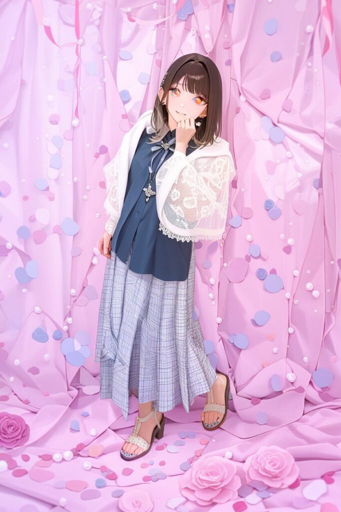 可愛らしい結の身体（中身は悠真）がスカートの短さに戸惑い、僕の身体（中身は結）がニヤニヤ笑って見下ろしているイラスト。