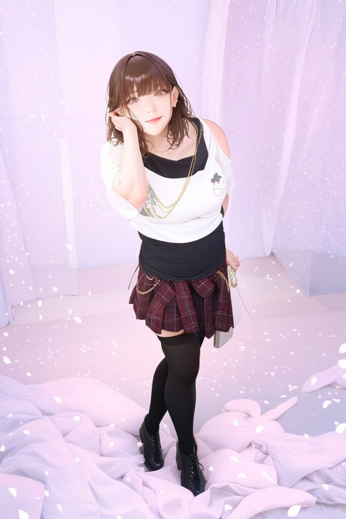 ショッピングモールの試着室前で、割れた照明の光に包まれ、体が入れ替わる陽太と綾のイラスト。