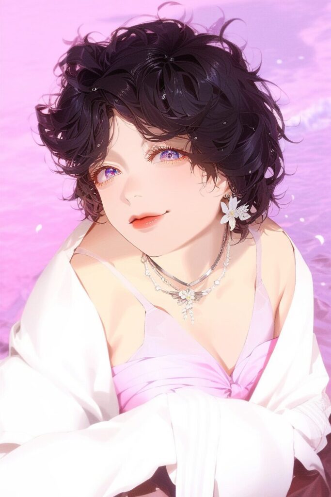 熟女パブ「紫苑」のカウンターで、グラスを合わせて光に包まれる、大学生の悠真とホステスの美和さんのイラスト。