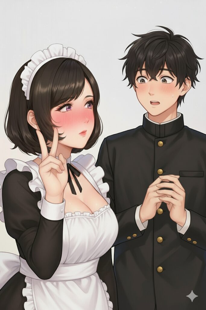 お母さんと入れ替わった体でメイド服を着て楽しむ男子高校生