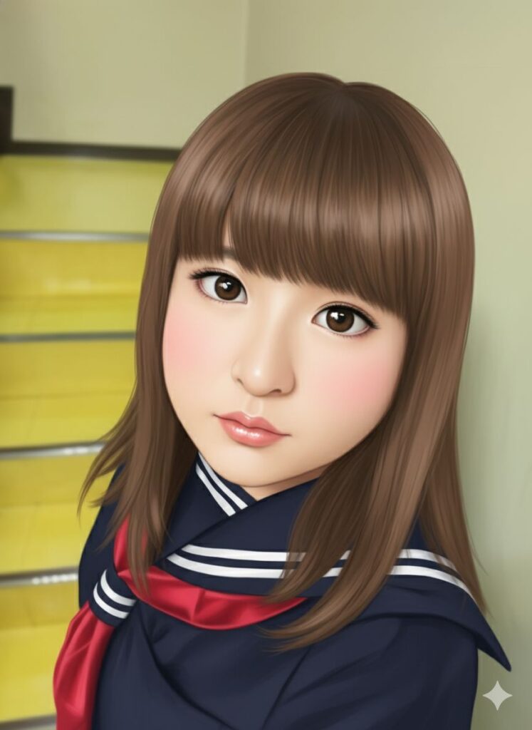 セーラー服を着て微笑む変身後の紗来